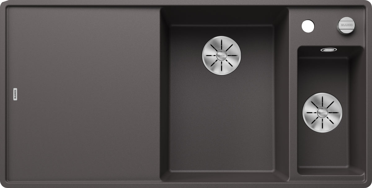 Blanco Axia III 6S-F Silgranit avec planche en verre – coloris Gris Rocher, égouttoir à gauche