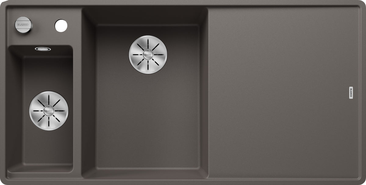Blanco Axia III 6S-F Silgranit avec planche en verre – coloris Gris Volcan, égouttoir à droite