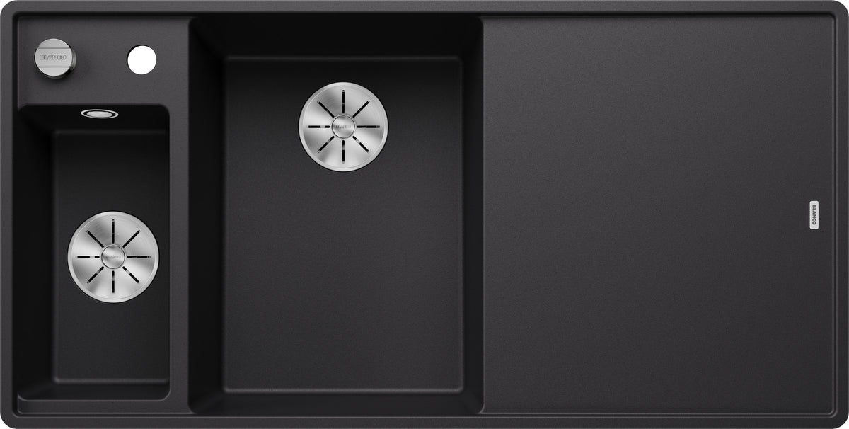 Blanco Axia III 6S-F Silgranit avec planche en verre – coloris Noir, égouttoir à droite