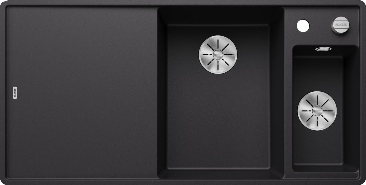 Blanco Axia III 6S-F Silgranit avec planche en verre – coloris Noir, égouttoir à gauche