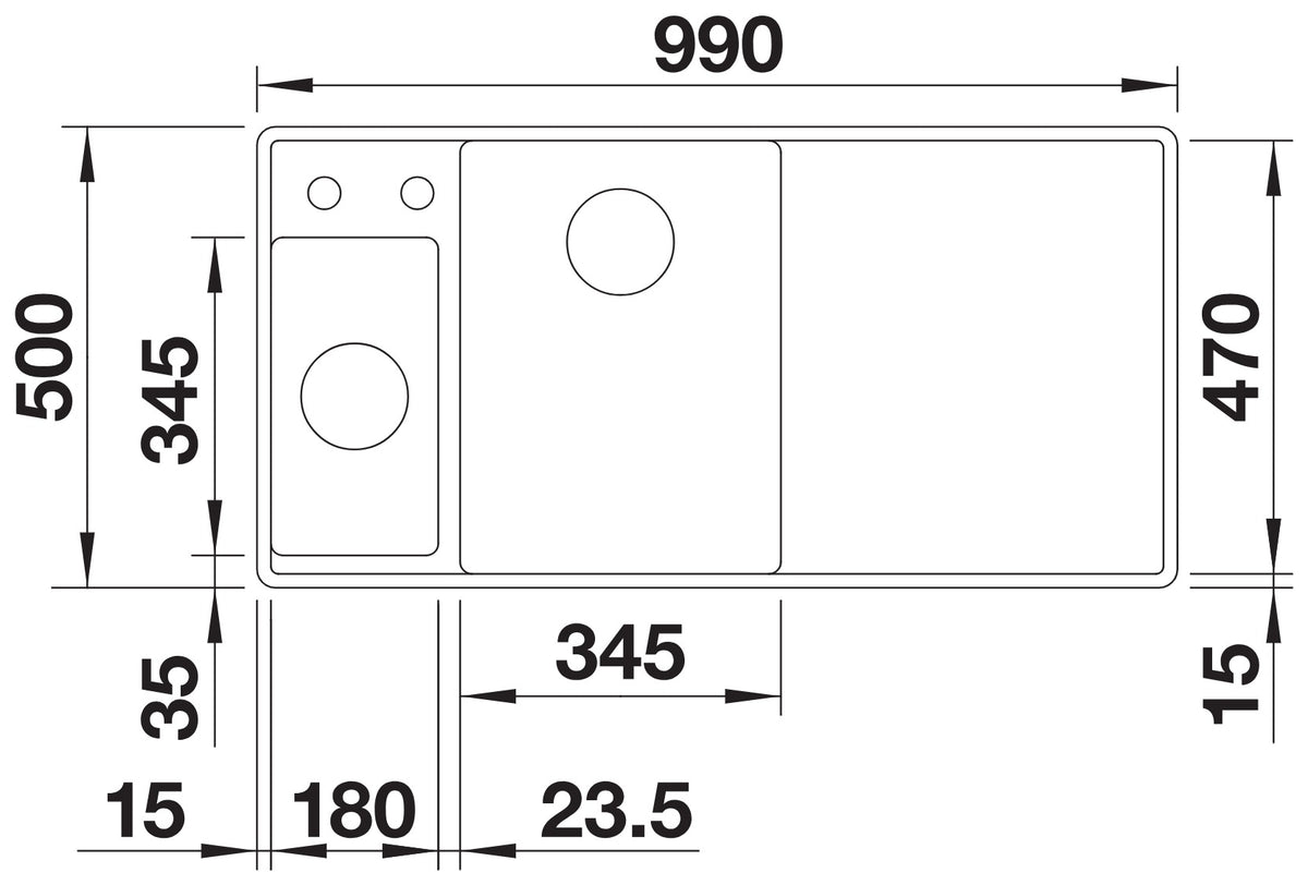 Blanco Axia III 6S-F Silgranit avec planche en verre – schéma technique : vue de dessus, égouttoir à droite