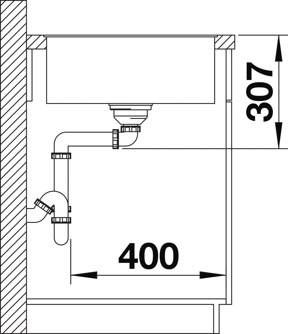 Blanco Axia III 5S-F Silgranit avec planche en verre – coupe d'installation
