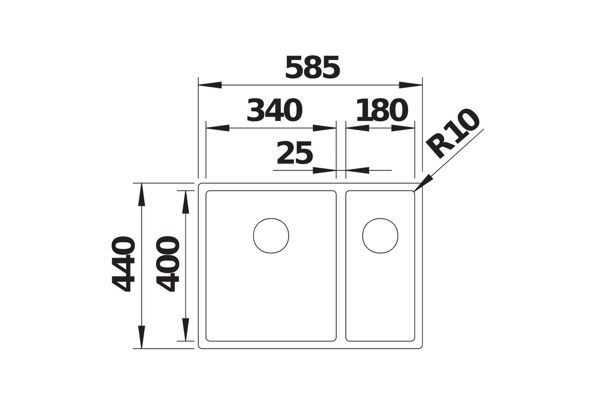 Schéma vue de dessus Blanco Claron 340/180-IF, grande cuve à gauche, dimensions
