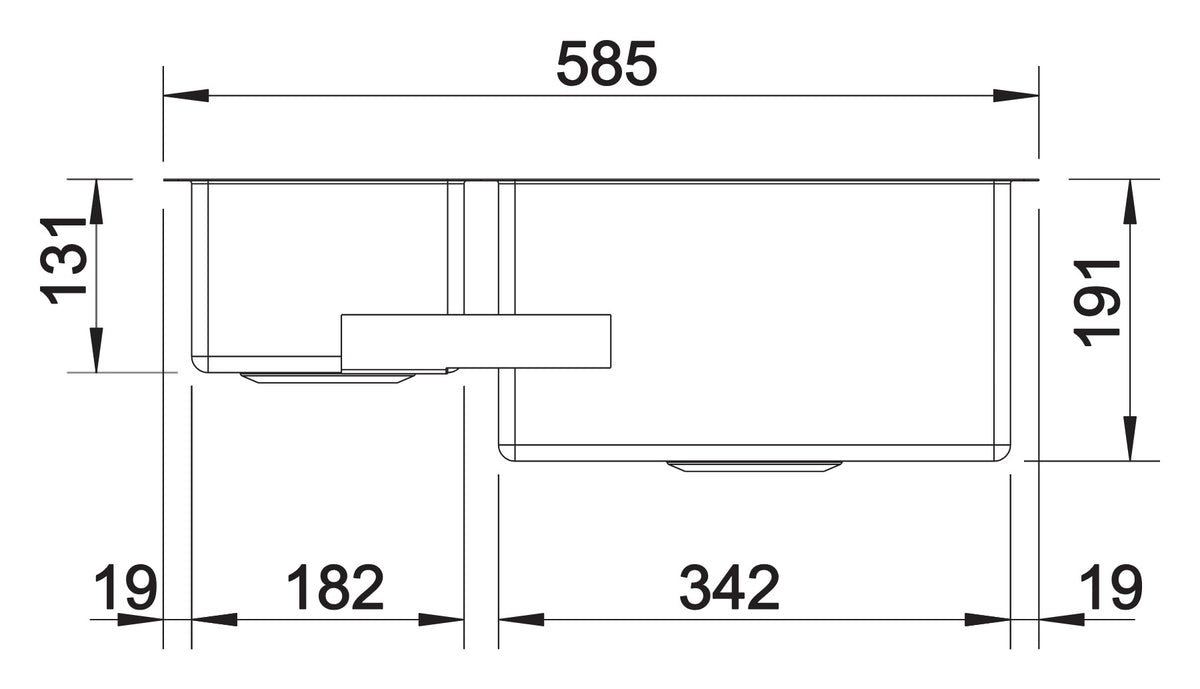Vue en coupe Blanco Claron 340/180-U sur sous-meuble