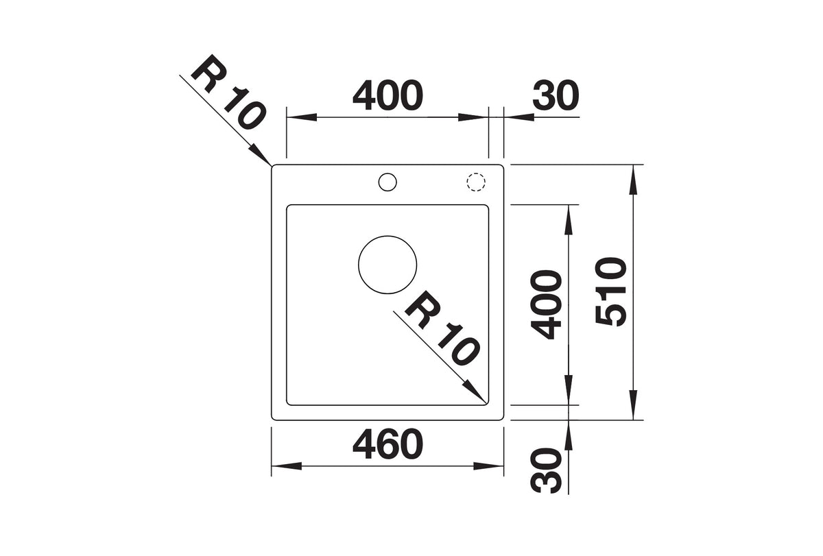 Schéma vue de dessus Blanco Claron 400-IF/A Durinox, dimensions