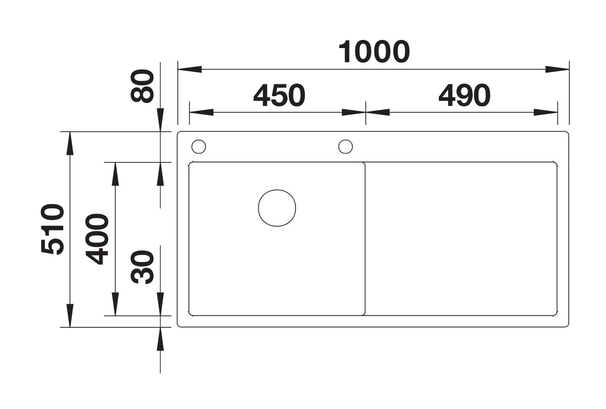 Schéma vue de dessus Blanco Claron 5 S-IF/A, égouttoir à droite, dimensions