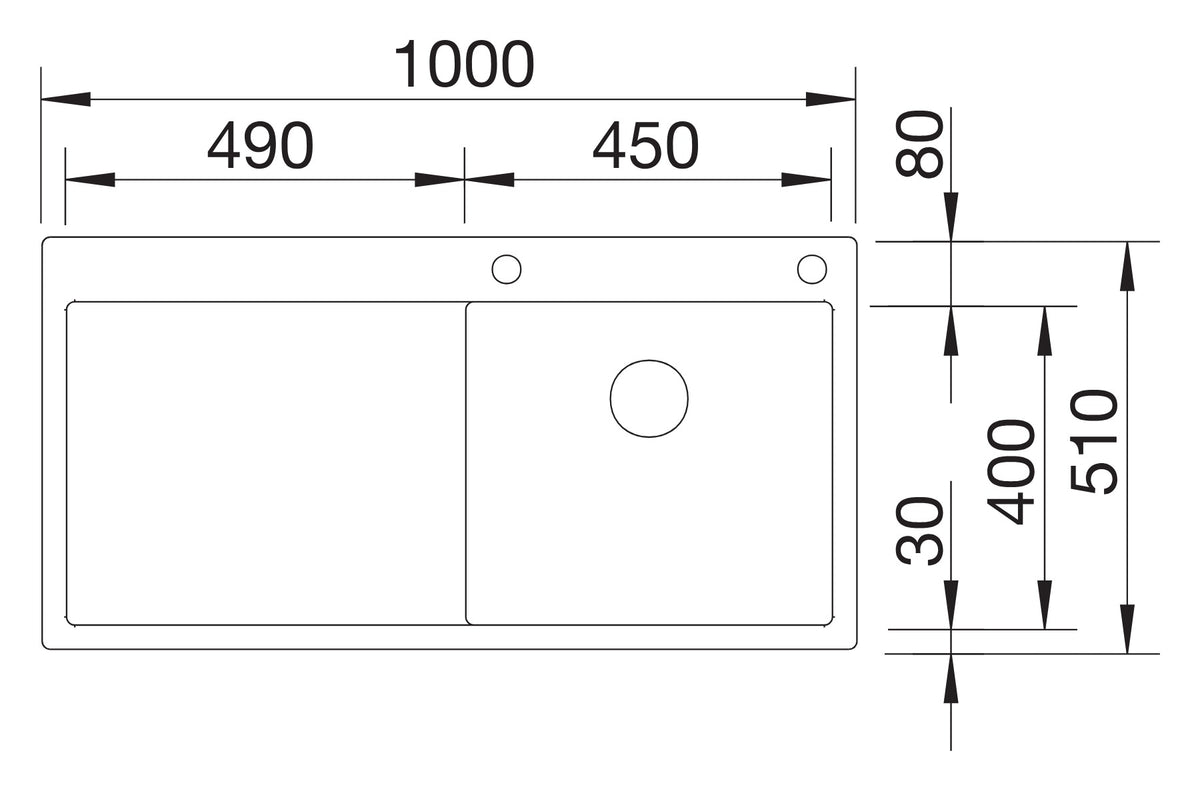 Schéma vue de dessus Blanco Claron 5 S-IF/A, égouttoir à gauche, dimensions