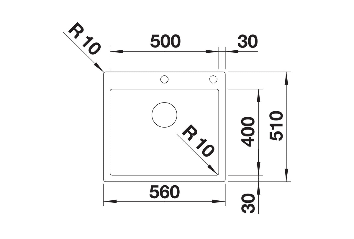 Schéma vue de dessus Blanco Claron 500-IF/A, dimensions