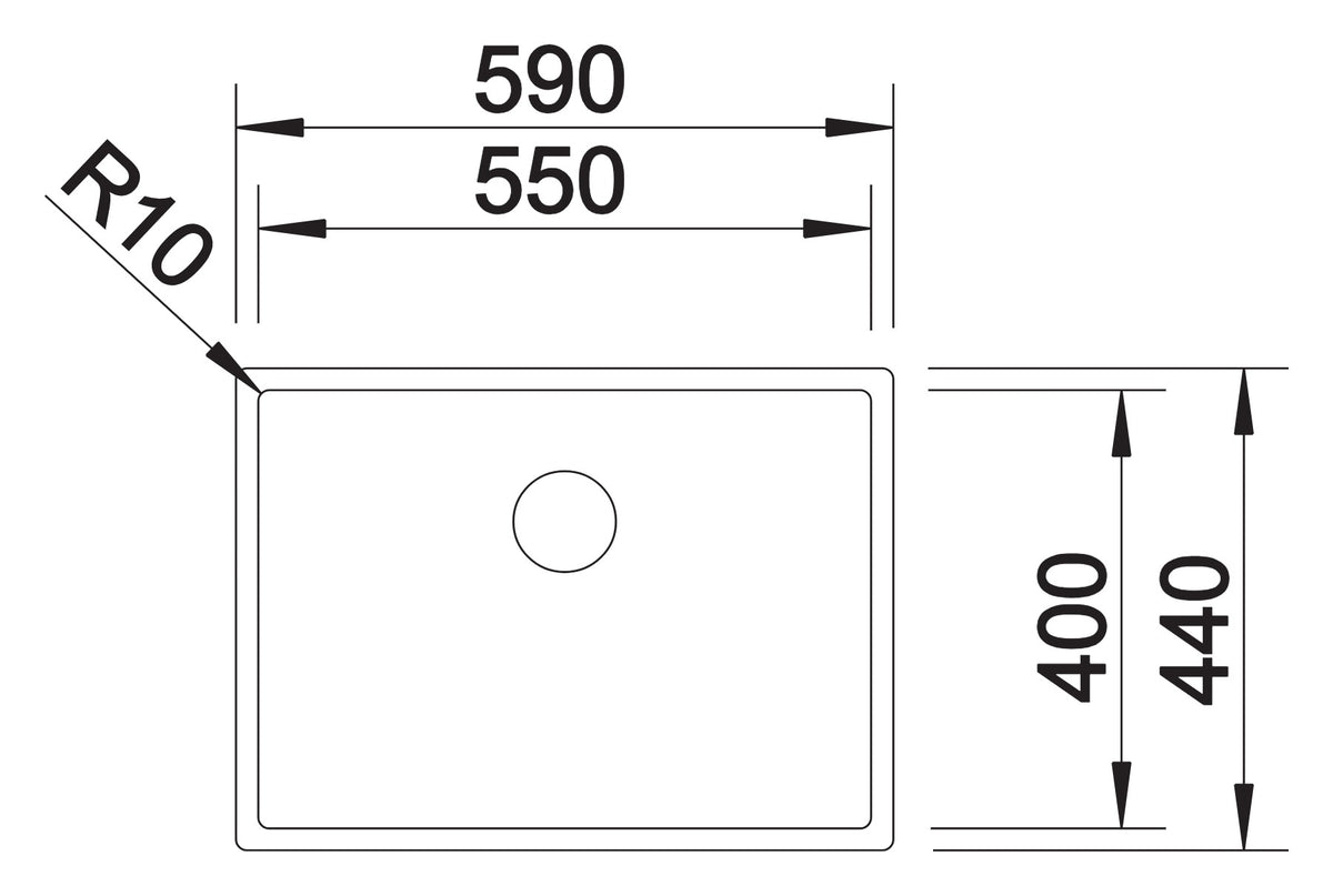 Schéma vue de dessus Blanco Claron 550-U, dimensions