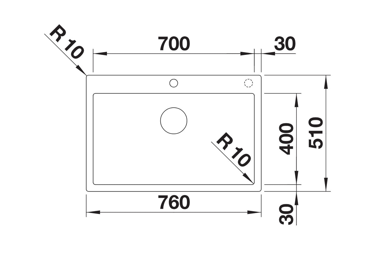 Schéma vue de dessus Blanco Claron 700-IF/A, dimensions