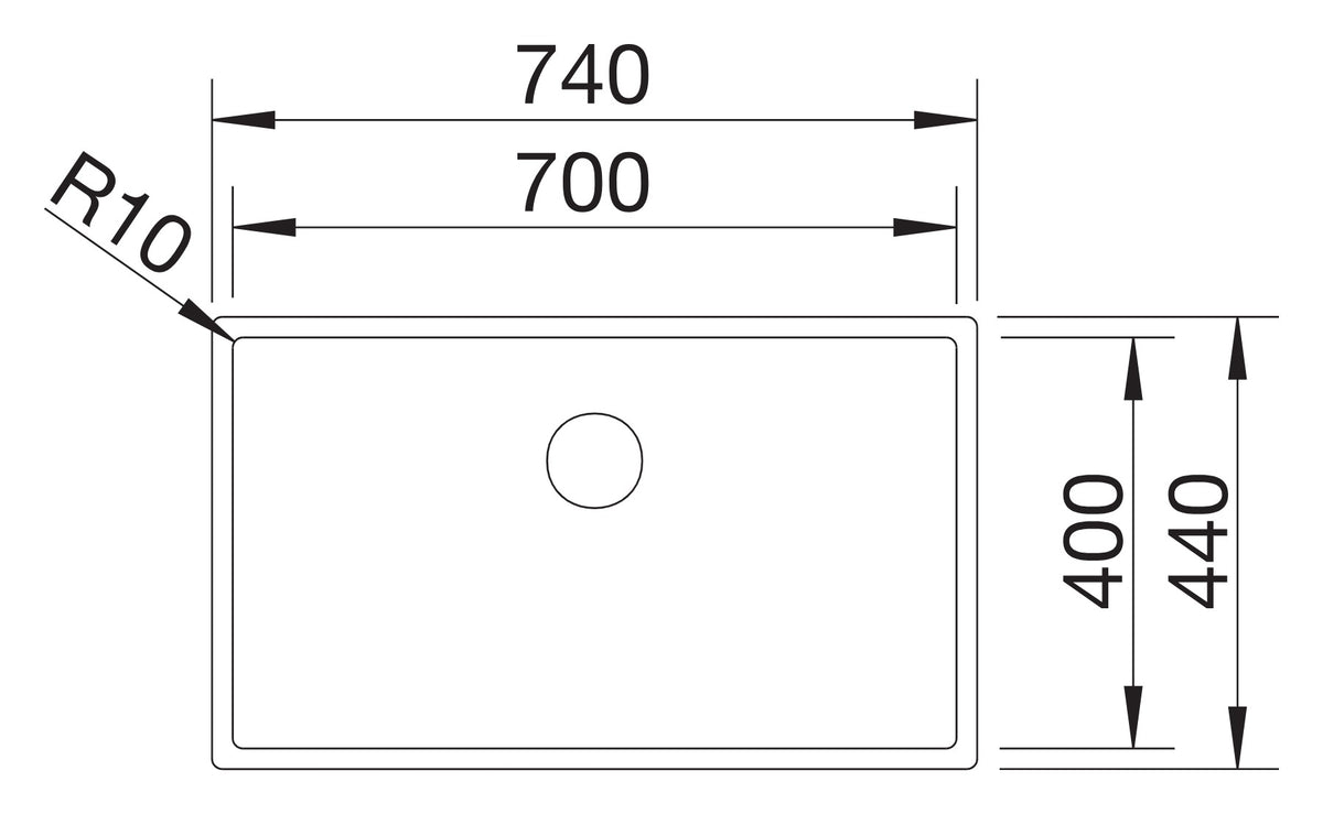 Schéma vue de dessus Blanco Claron 700-IF, dimensions