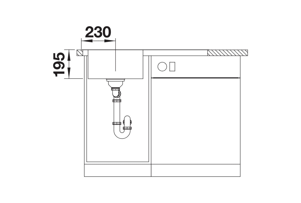 Vue en coupe Blanco Divon II 45 S-IF sur sous-meuble 45 cm