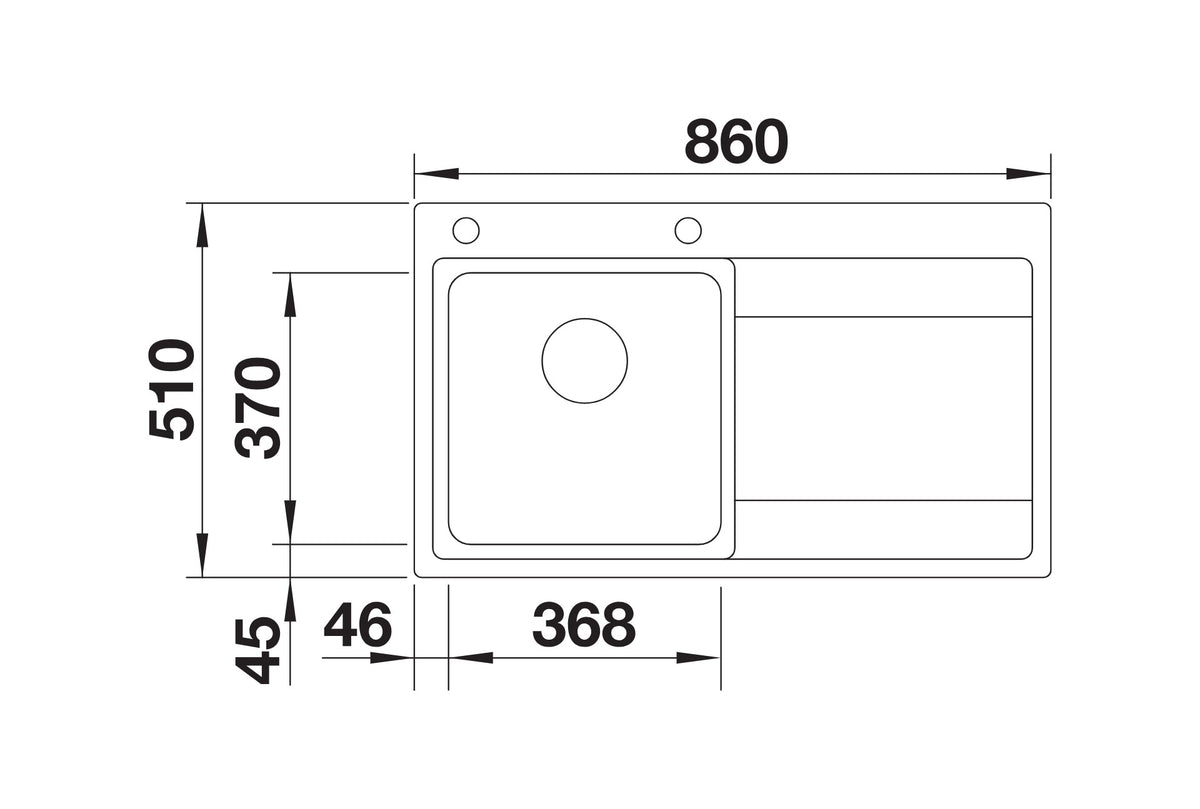 Schéma vue de dessus Blanco Divon II 45 S-IF, égouttoir à droite, dimensions