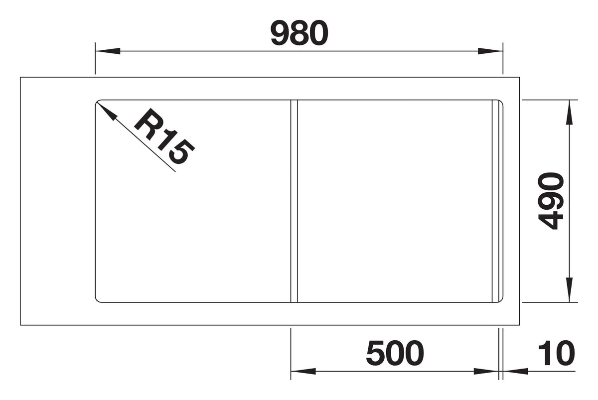 Schéma de découpe Blanco Divon II 5 S-IF, 980 x 490 mm