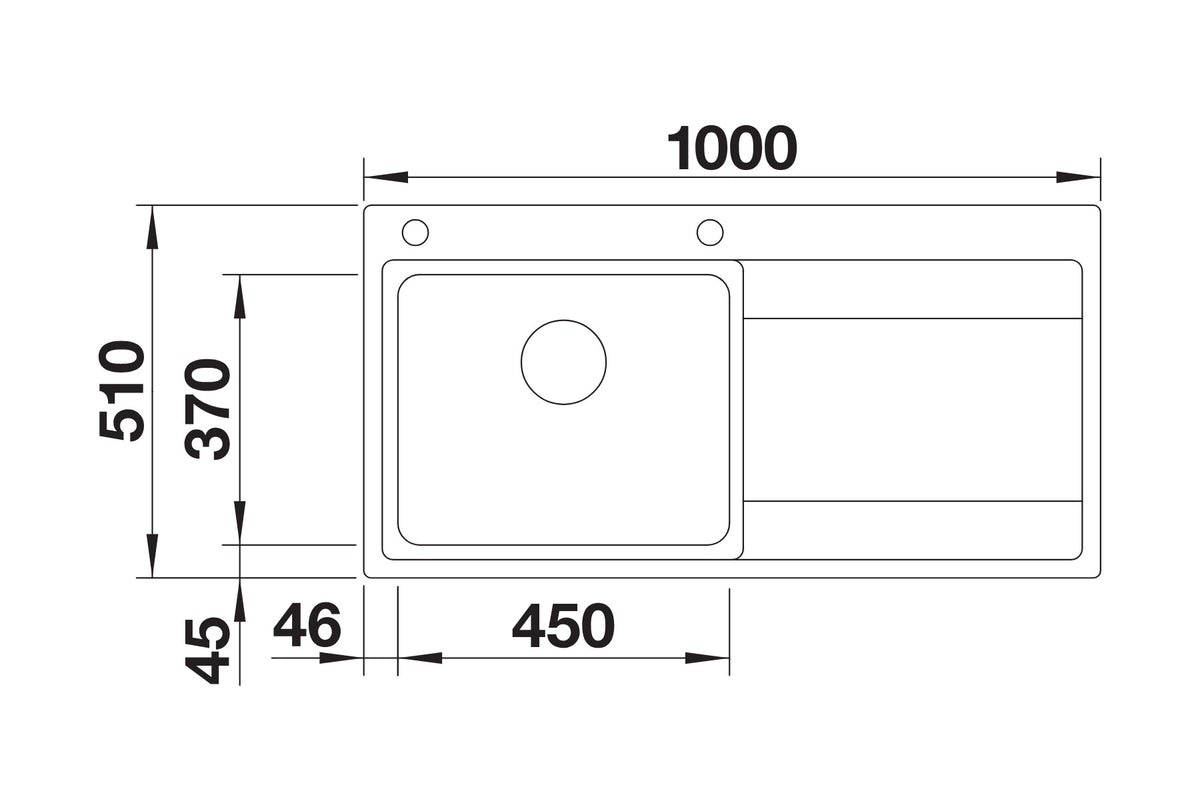 Schéma vue de dessus Blanco Divon II 5 S-IF, égouttoir à droite, dimensions