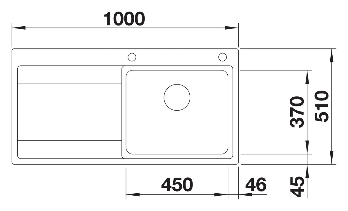 Schéma vue de dessus Blanco Divon II 5 S-IF, égouttoir à gauche, dimensions
