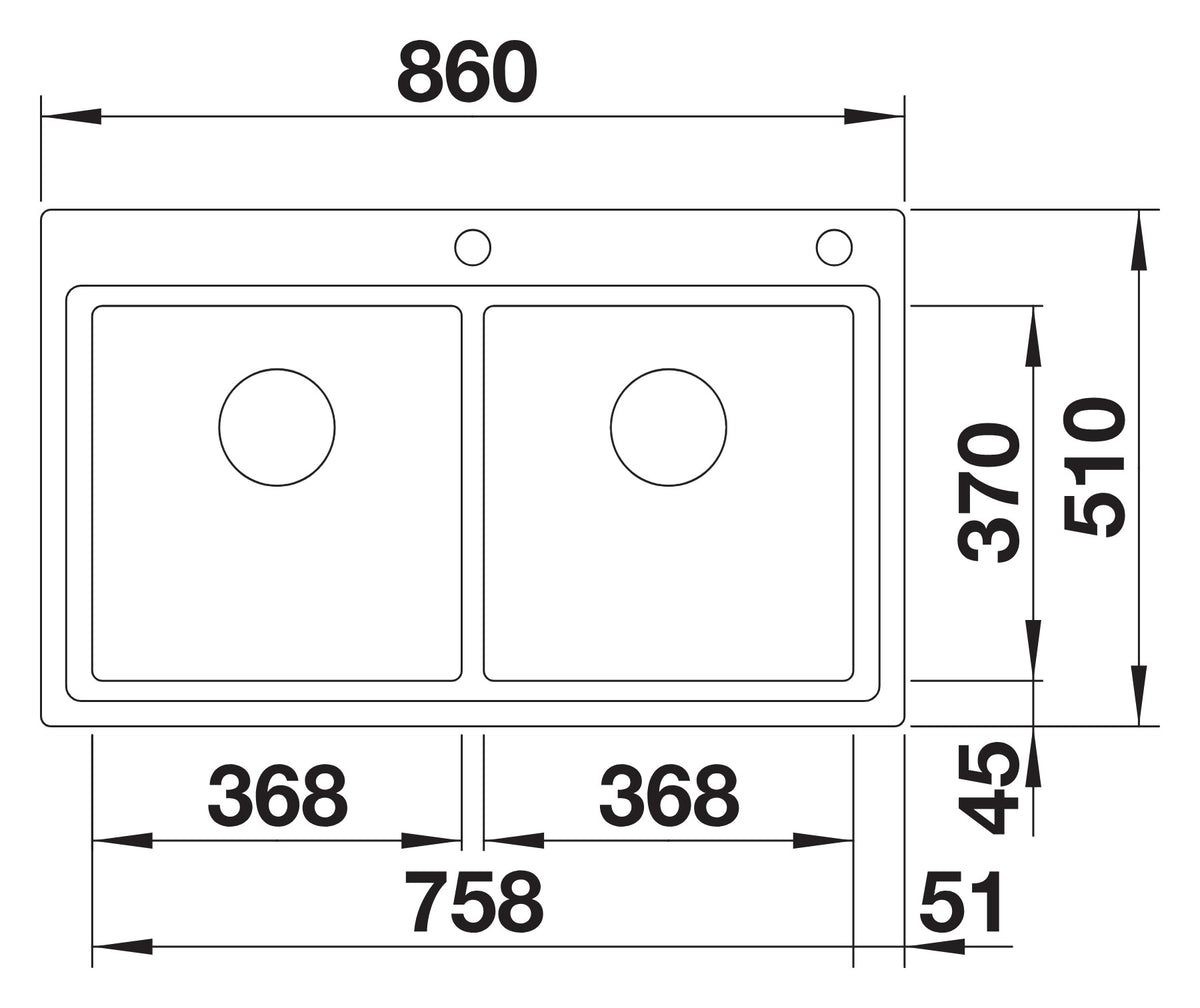 Schéma vue de dessus Blanco Divon II 8-IF, dimensions