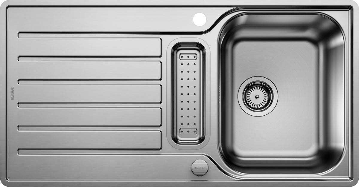 Évier Blanco Lantos 5 S-IF, inox brossé avec vide-sauce et égouttoir