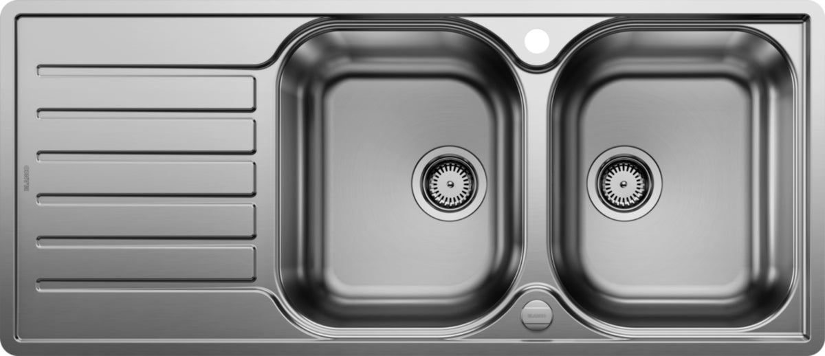 Évier Blanco Lantos 8 S-IF Compact, inox brossé à 2 cuves avec égouttoir