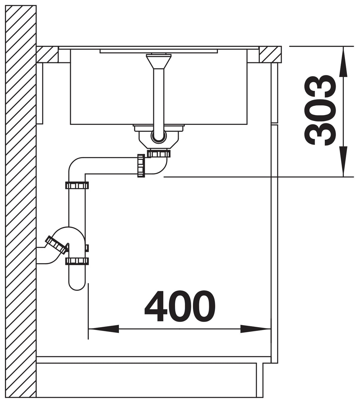 Blanco Metra 45S-F Silgranit – coupe d'installation