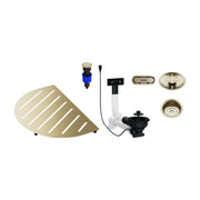 Ensemble de composants Blanco Oovalon satin Gold : grille TopGrid, trop-plein ovale, vidage InFino et commande PushControl (réf. 527995)