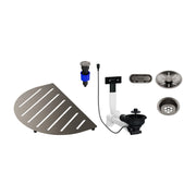 Ensemble de composants Blanco Oovalon satin Platinum : grille TopGrid, trop-plein ovale, vidage InFino et commande PushControl (réf. 527997)