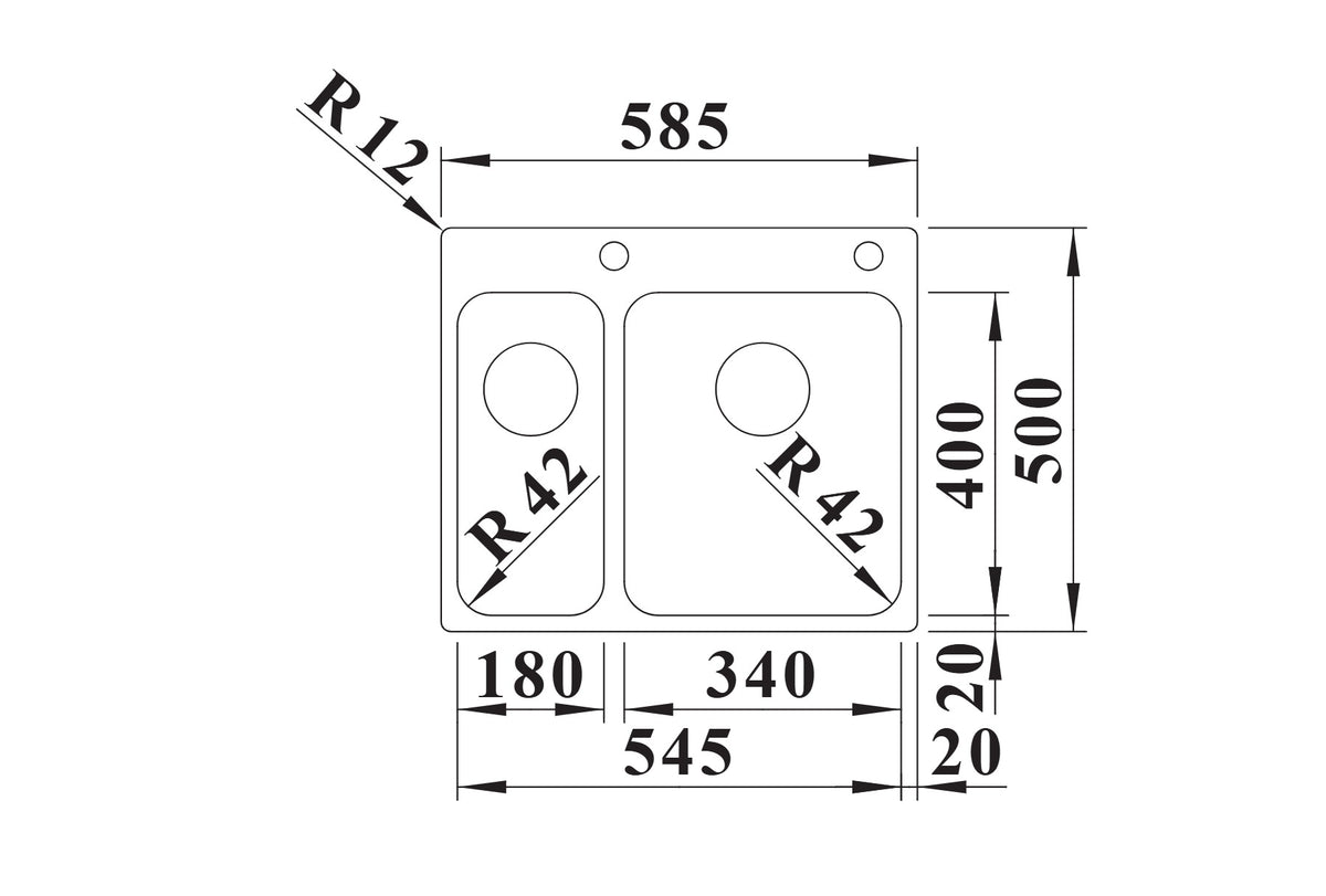 Schéma vue de dessus Blanco Solis 340/180-IF/A, dimensions