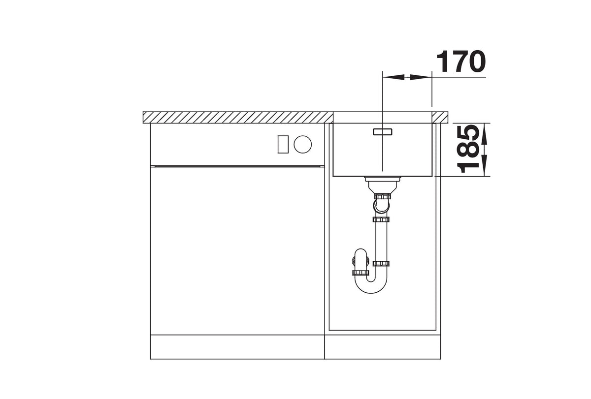 Vue en coupe Blanco Solis 340-U sur sous-meuble
