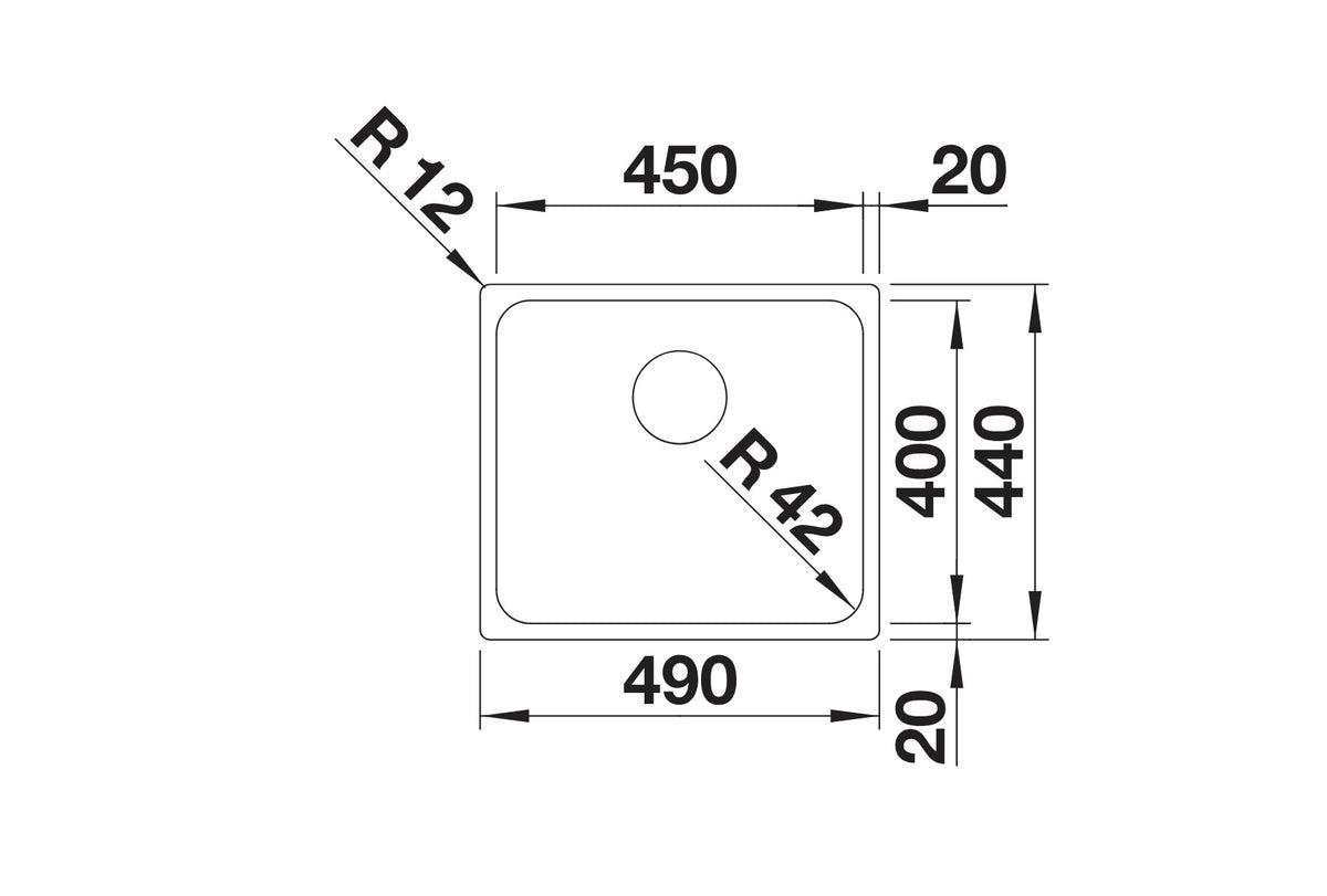 Schéma vue de dessus Blanco Solis 450-U, dimensions