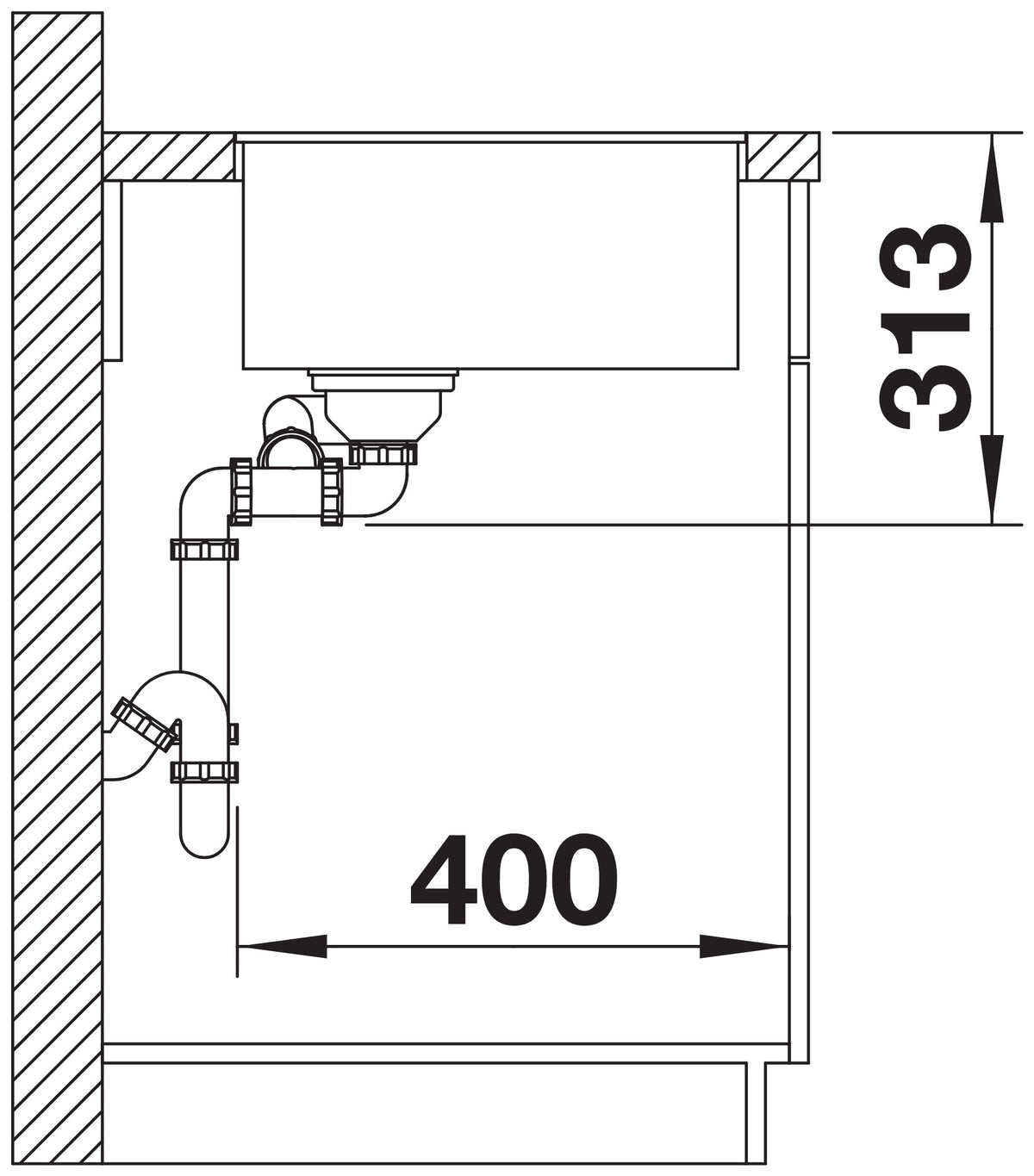 Blanco Subline 340/160-F Silgranit – coupe d'installation