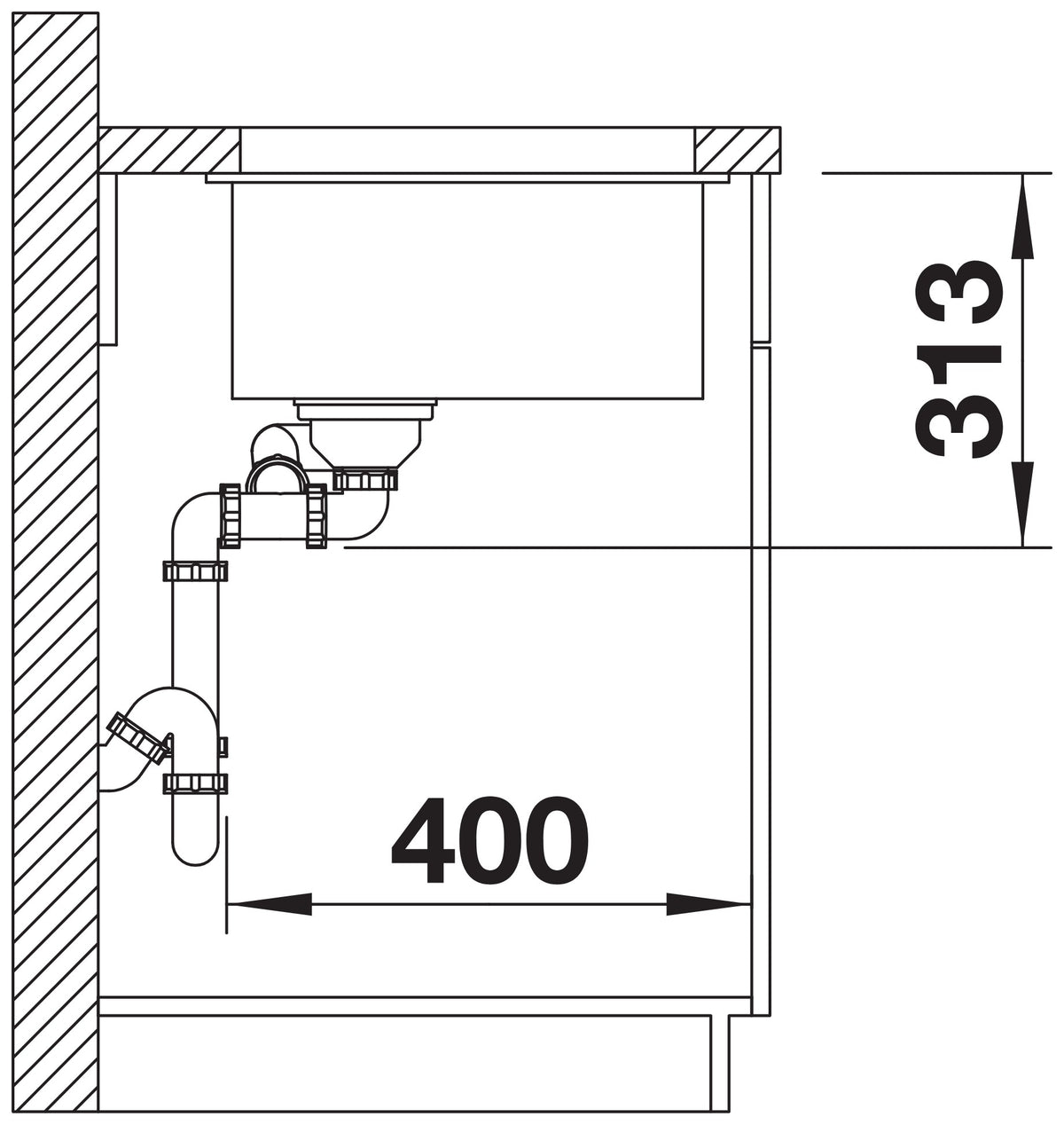Blanco Subline 340/160-U Silgranit sans vidage – coupe d'installation