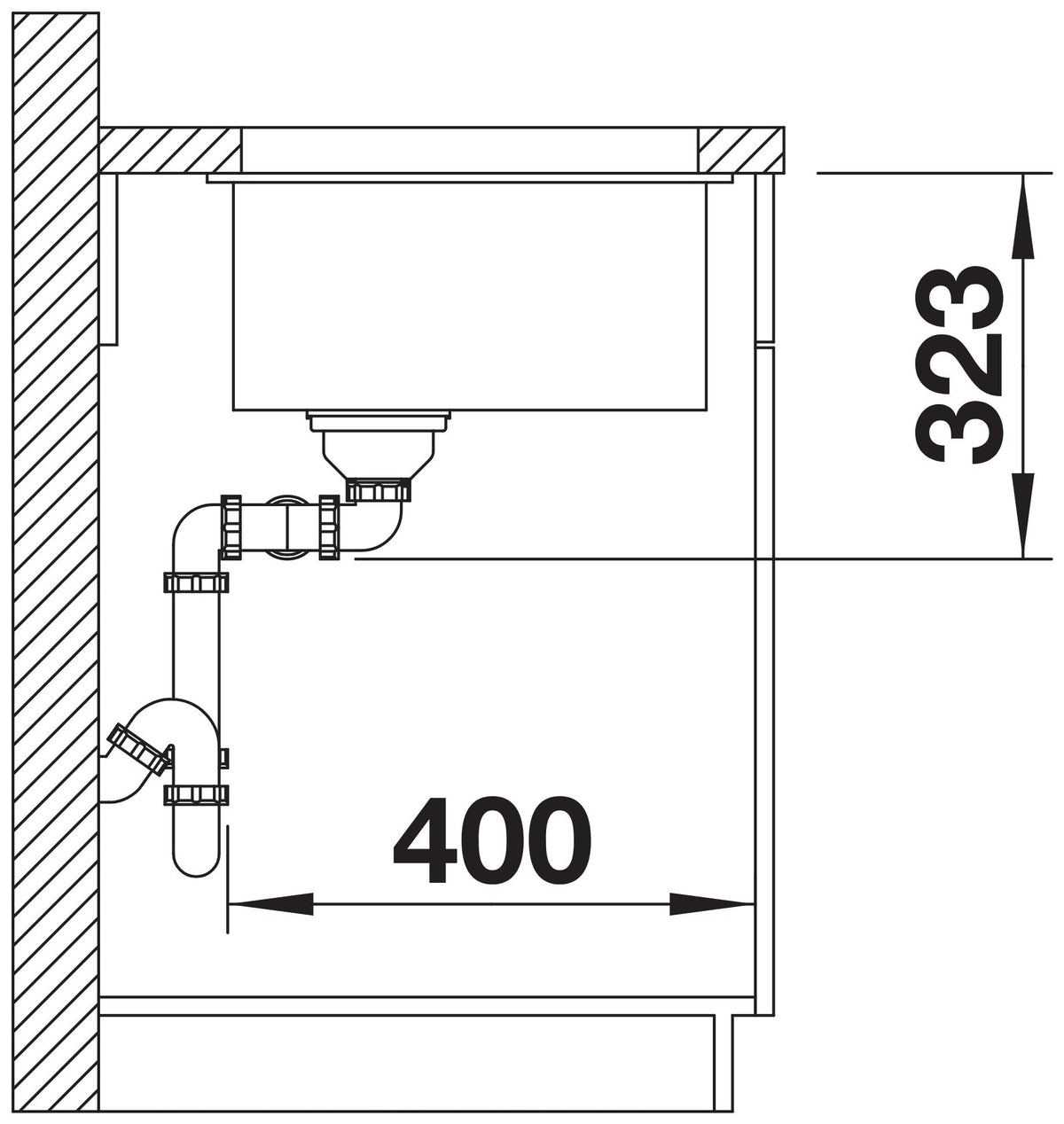 Blanco Subline 350/350-U Silgranit sans vidage – coupe d'installation