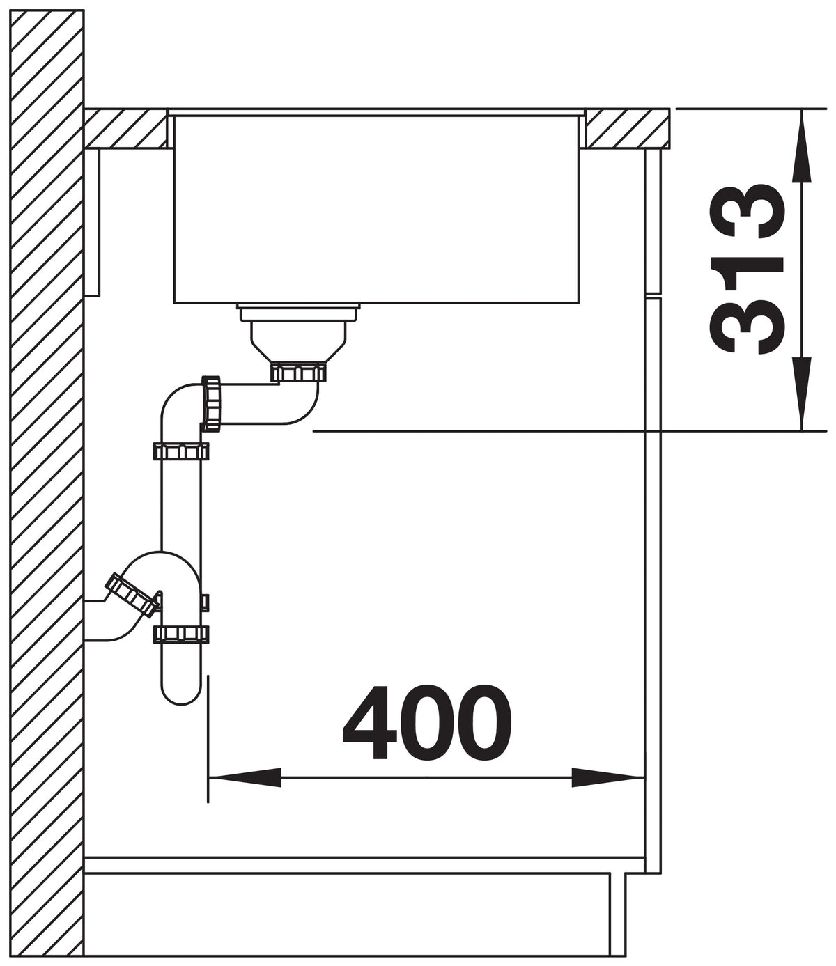 Blanco Subline 400-F Silgranit – coupe d'installation