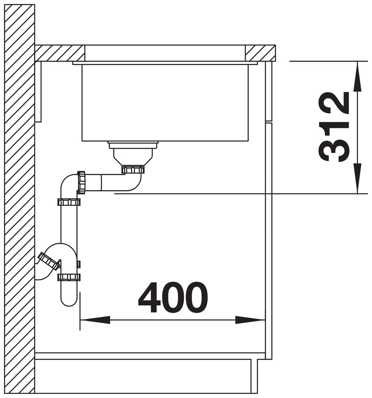Blanco Subline 700-U Silgranit sans vidage – coupe d'installation