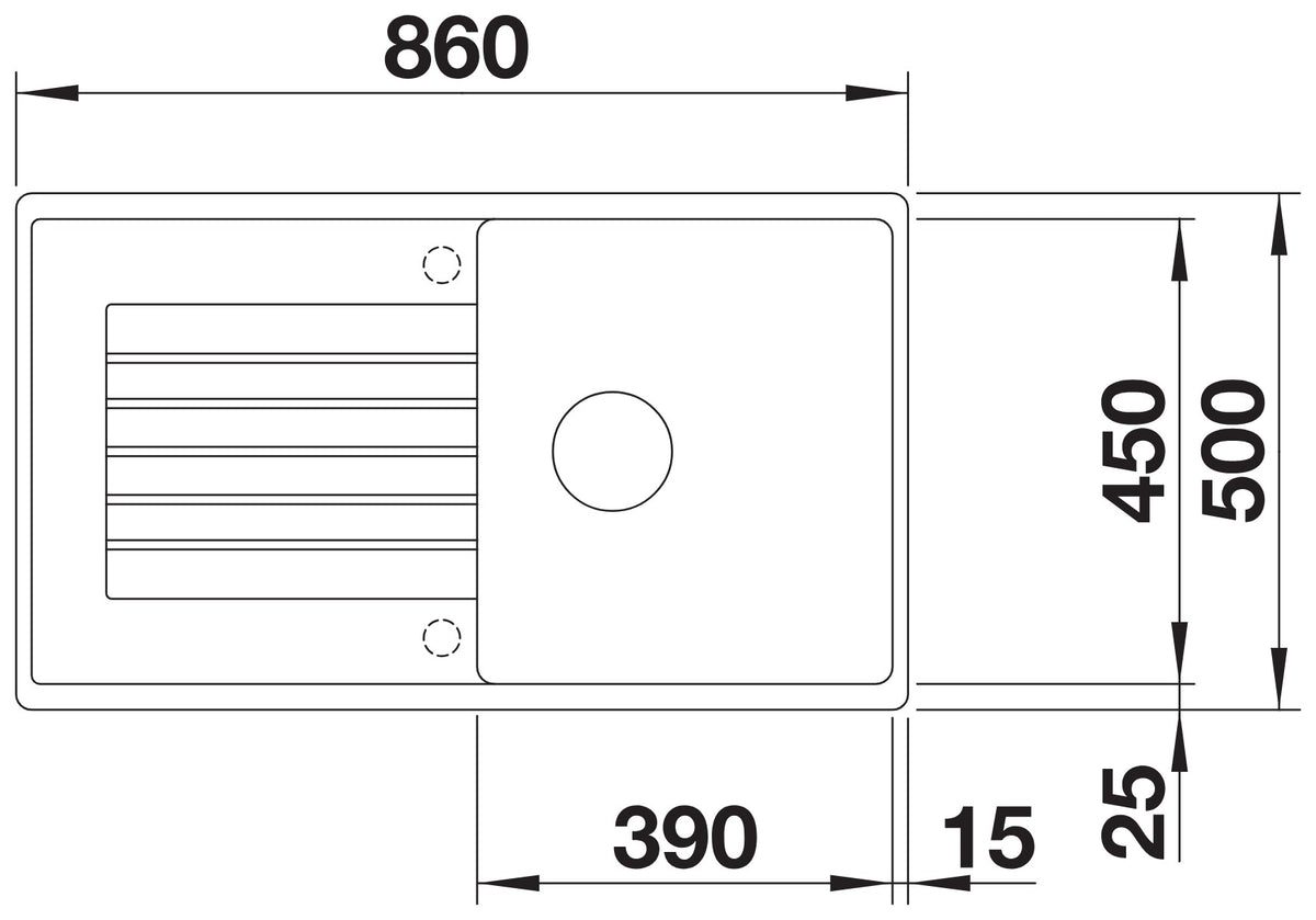 Blanco Zia 5S Silgranit – schéma technique : vue de dessus