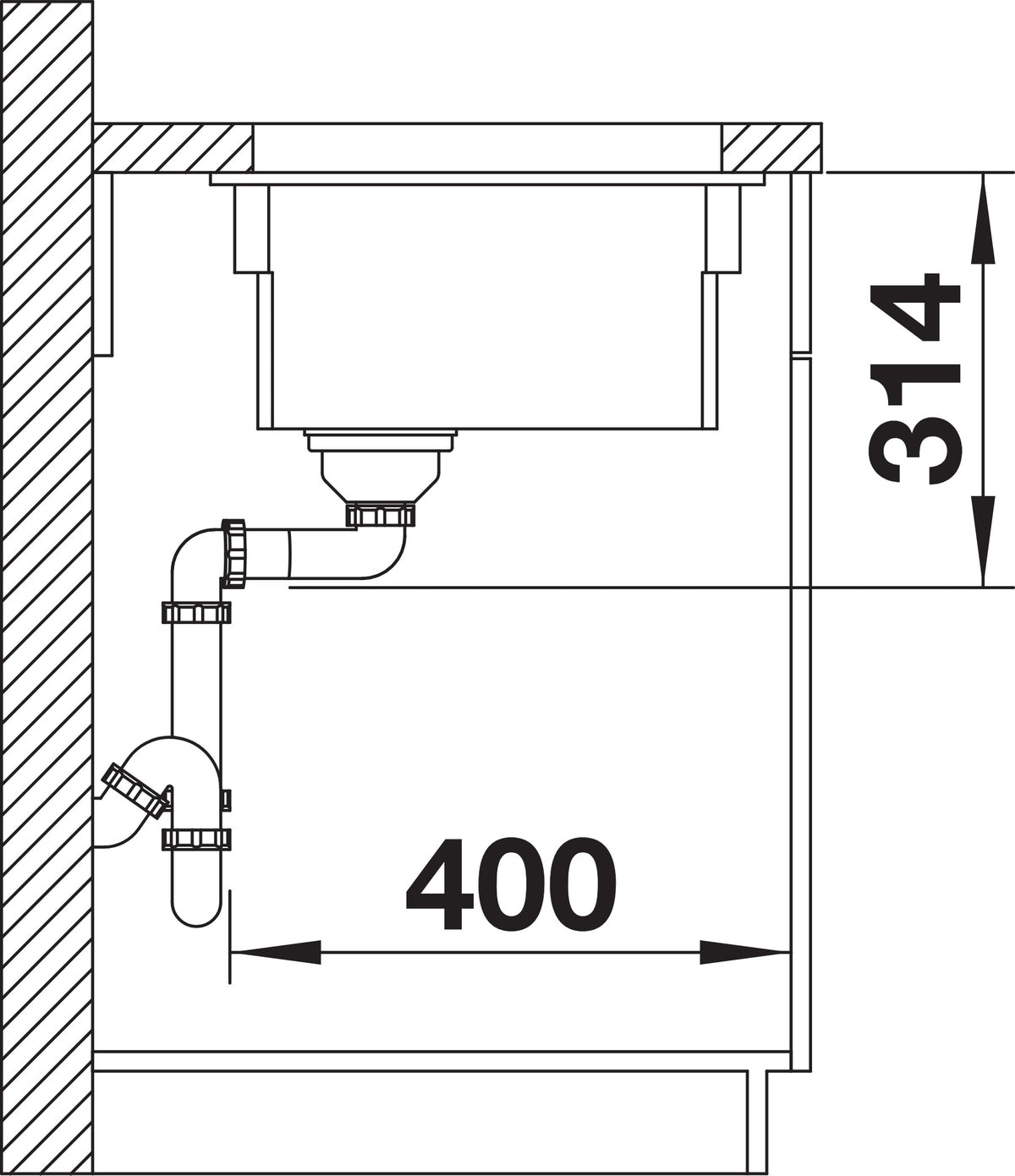 Blanco Etagon 500-U Céramique PuraPlus – coupe d'installation