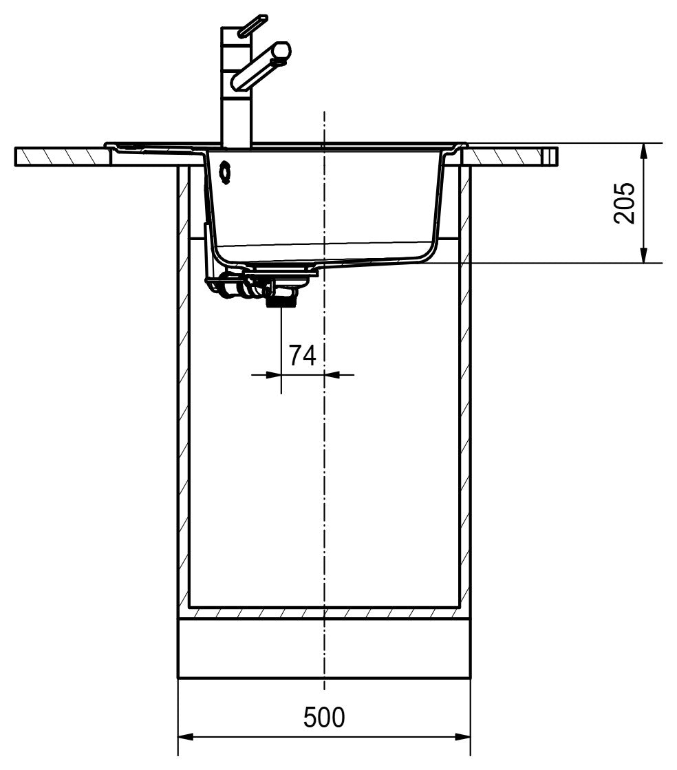 Franke Rotondo Fragranite ROG611-62 – coupe d'installation