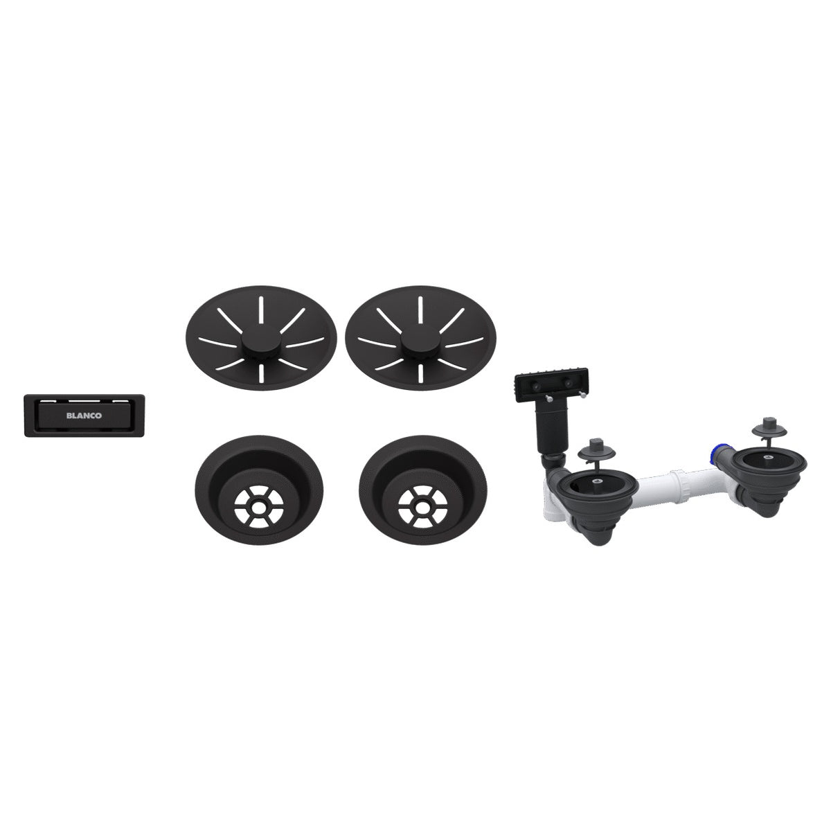 Set de bondes Blanco InFino noir mat pour cuve double, vidage manuel (réf. 207438)