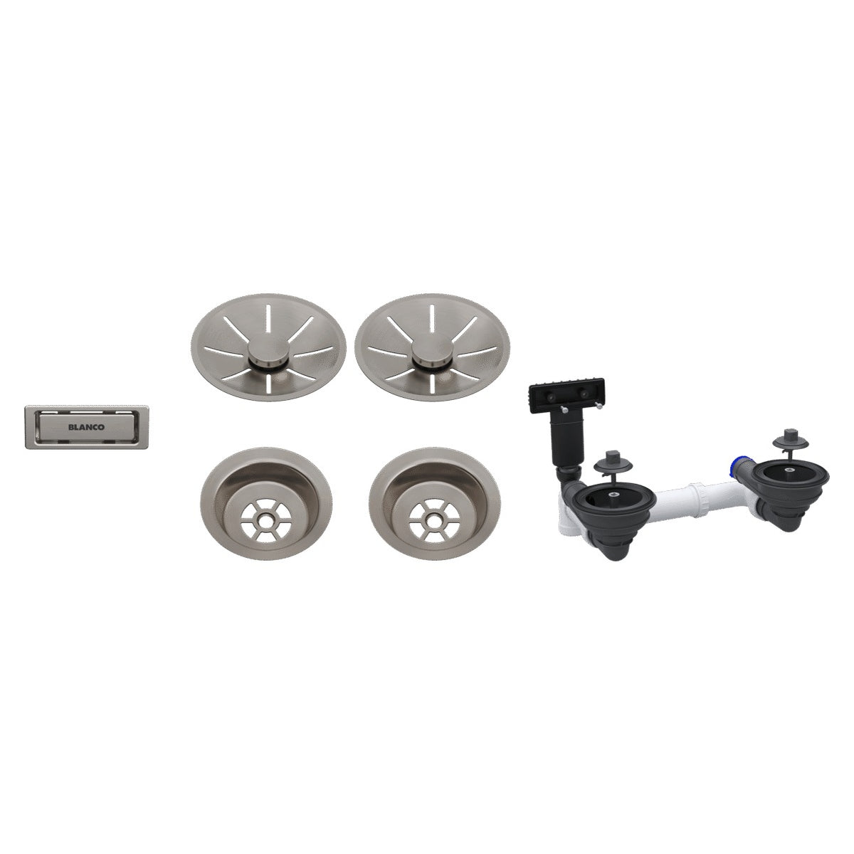 Set de bondes Blanco InFino satin Platinum pour cuve double, vidage manuel (réf. 207441)