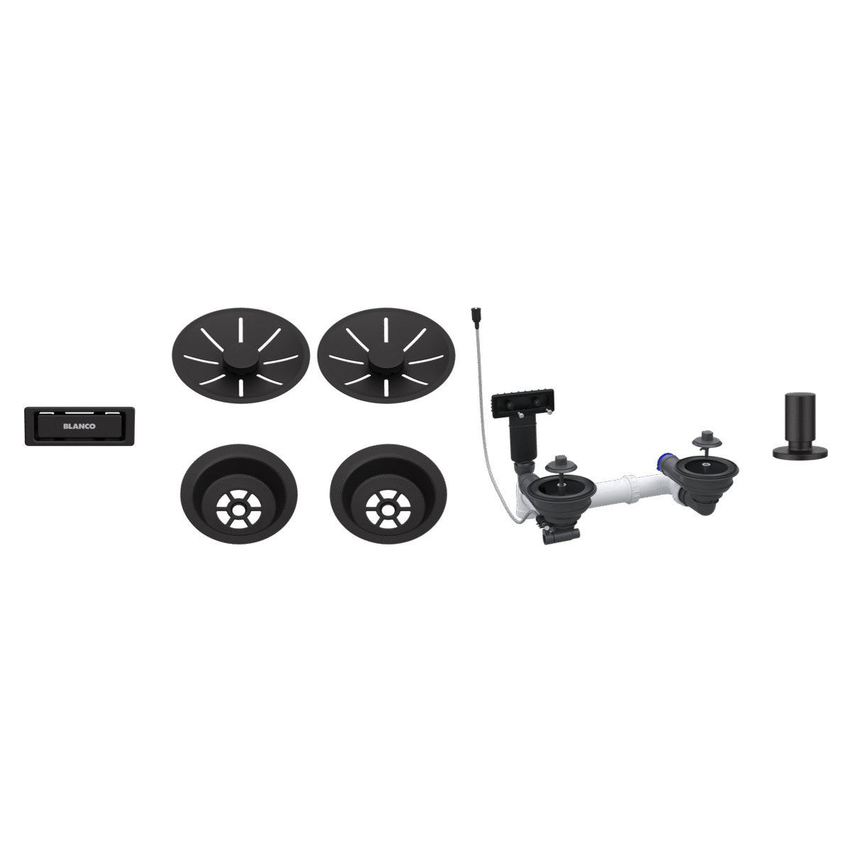Set de bondes Blanco InFino noir mat pour cuve double, vidage automatique (réf. 207442)