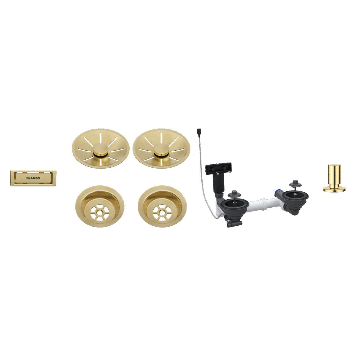 Set de bondes Blanco InFino satin Gold pour cuve double, vidage automatique (réf. 207443)