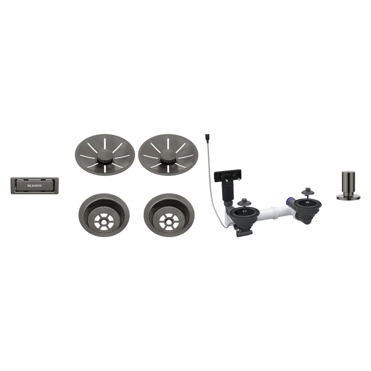 Set de bondes Blanco InFino satin Dark Steel pour cuve double, vidage automatique (réf. 207444)