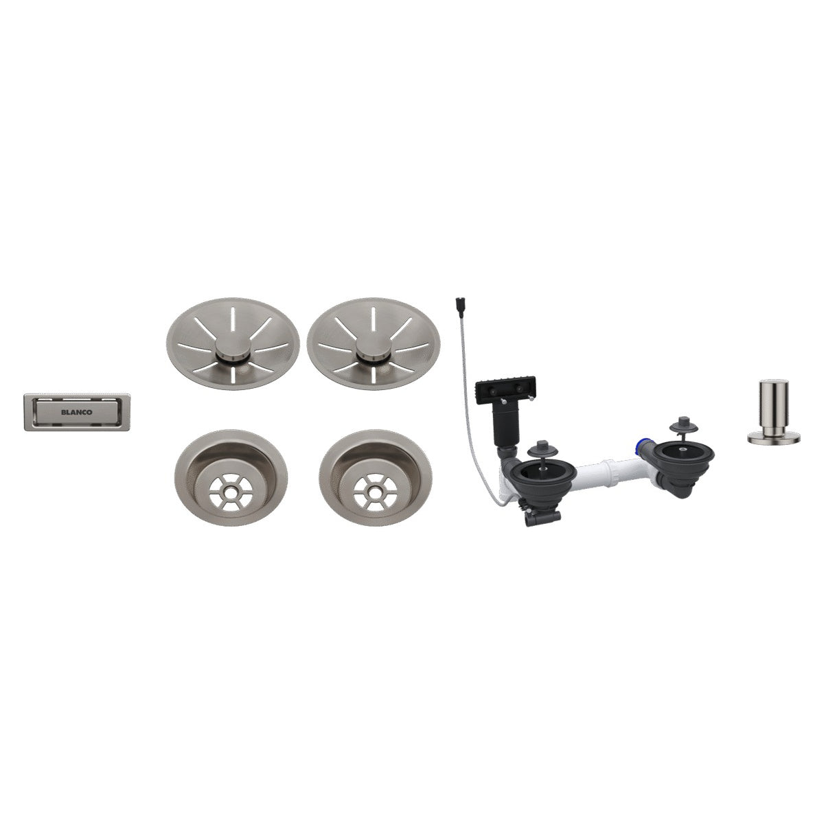 Set de bondes Blanco InFino satin Platinum pour cuve double, vidage automatique (réf. 207445)