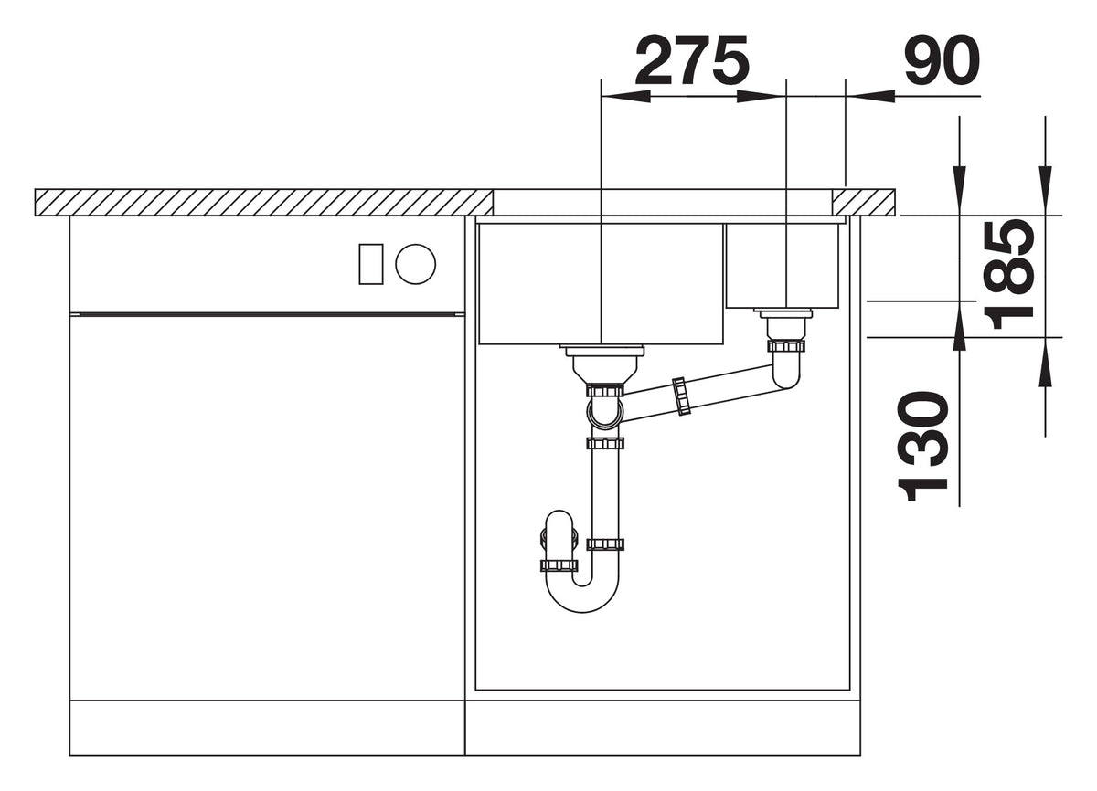 Blanco Subline 350/150-U Céramique – coupe d'installation
