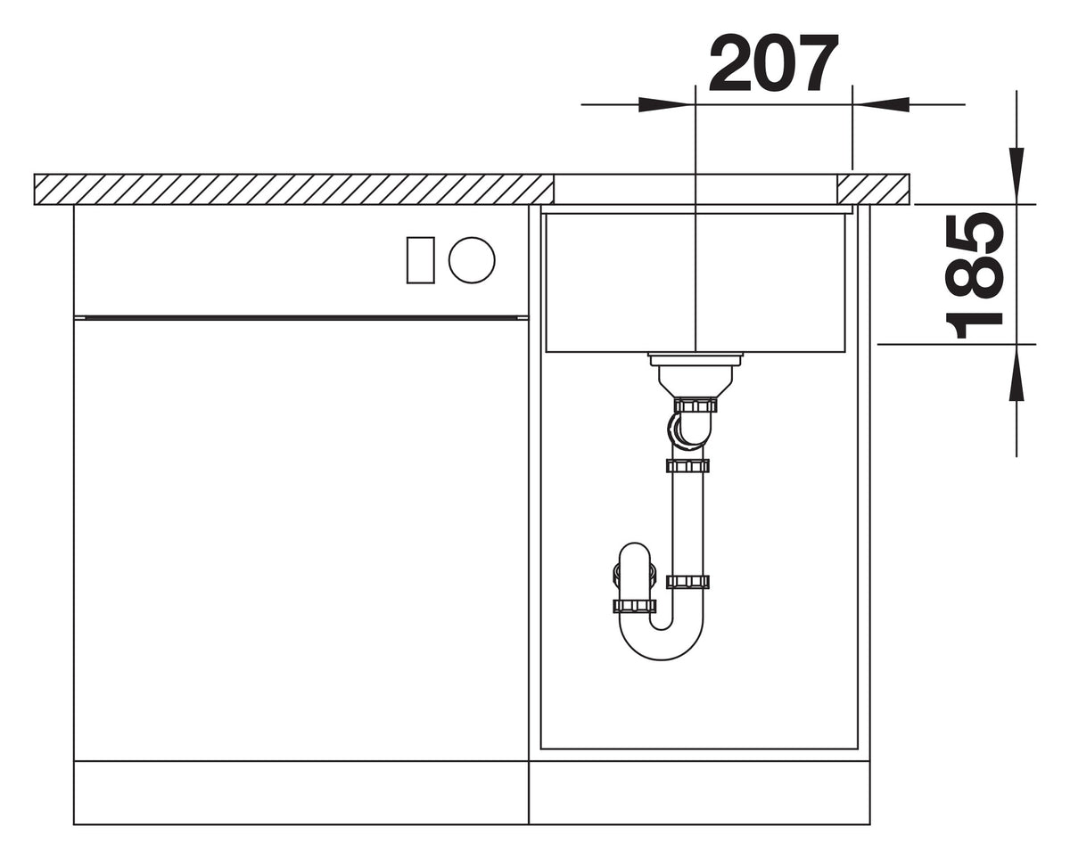 Blanco Subline 375-U Céramique PuraPlus – coupe d'installation