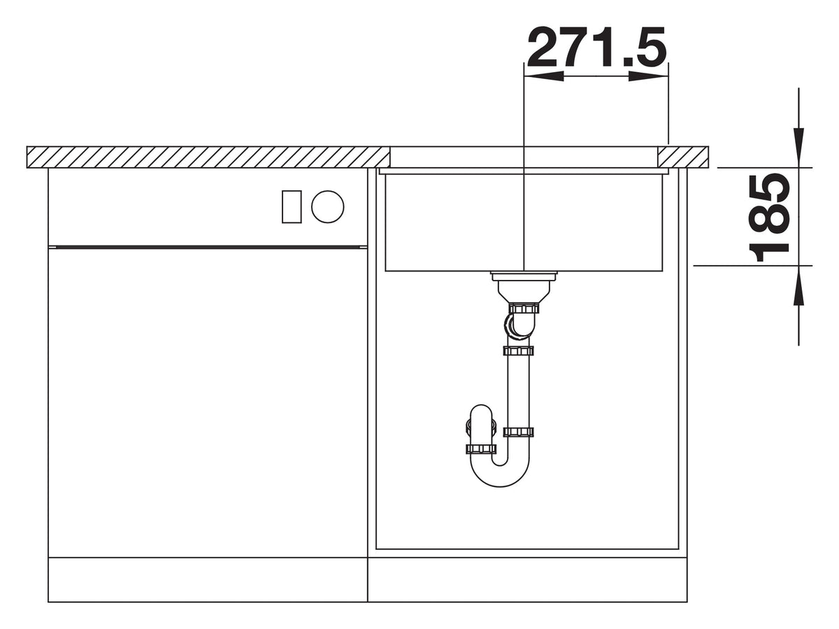Blanco Subline 500-U Céramique Blanc Cristal – coupe d'installation