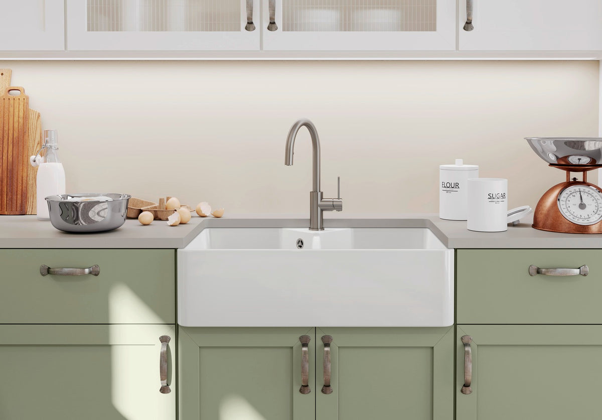 Blanco Villae Double Céramique Blanc Cristal – mise en situation, timbre d'office farmhouse