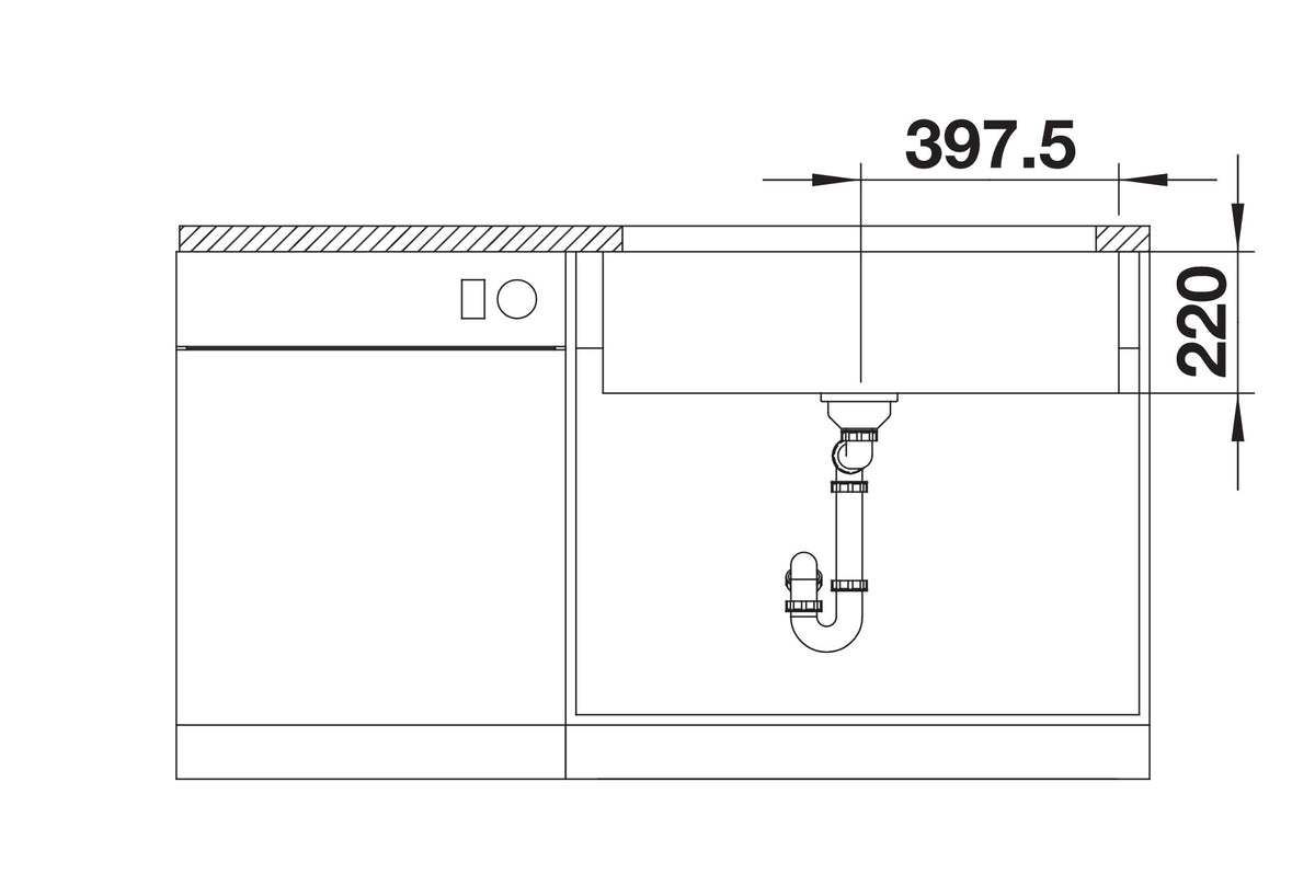 Blanco Villae Simple Céramique Blanc Cristal – schéma technique : vue de face, installation sur sous-meuble