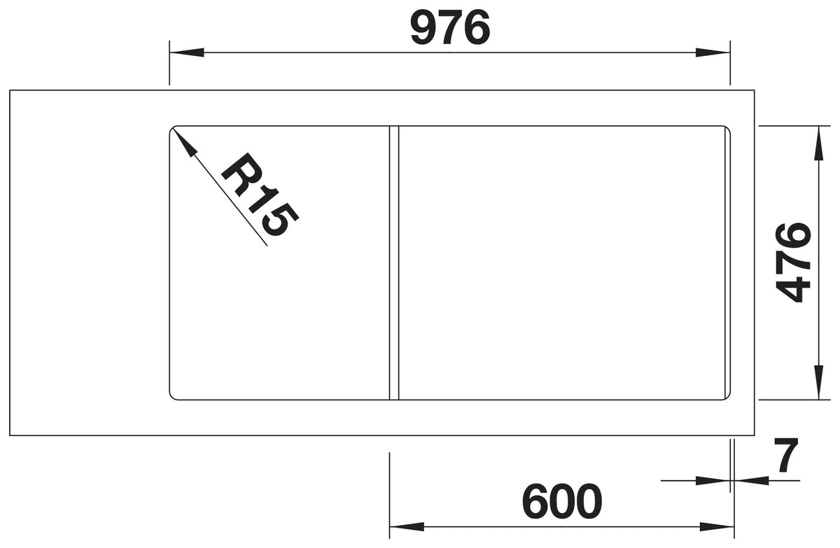 Schéma de découpe du plan de travail pour l'évier Blanco Andano XL 6S-IF