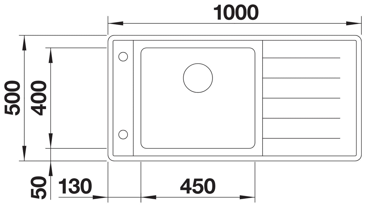 Schéma vue de dessus et dimensions de l'évier Blanco Andano XL 6S-IF, égouttoir à droite